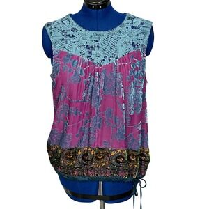 Tiny Anthropologie Womens XL Purple Floral Burnout Velvet Lace Mixed Media Top